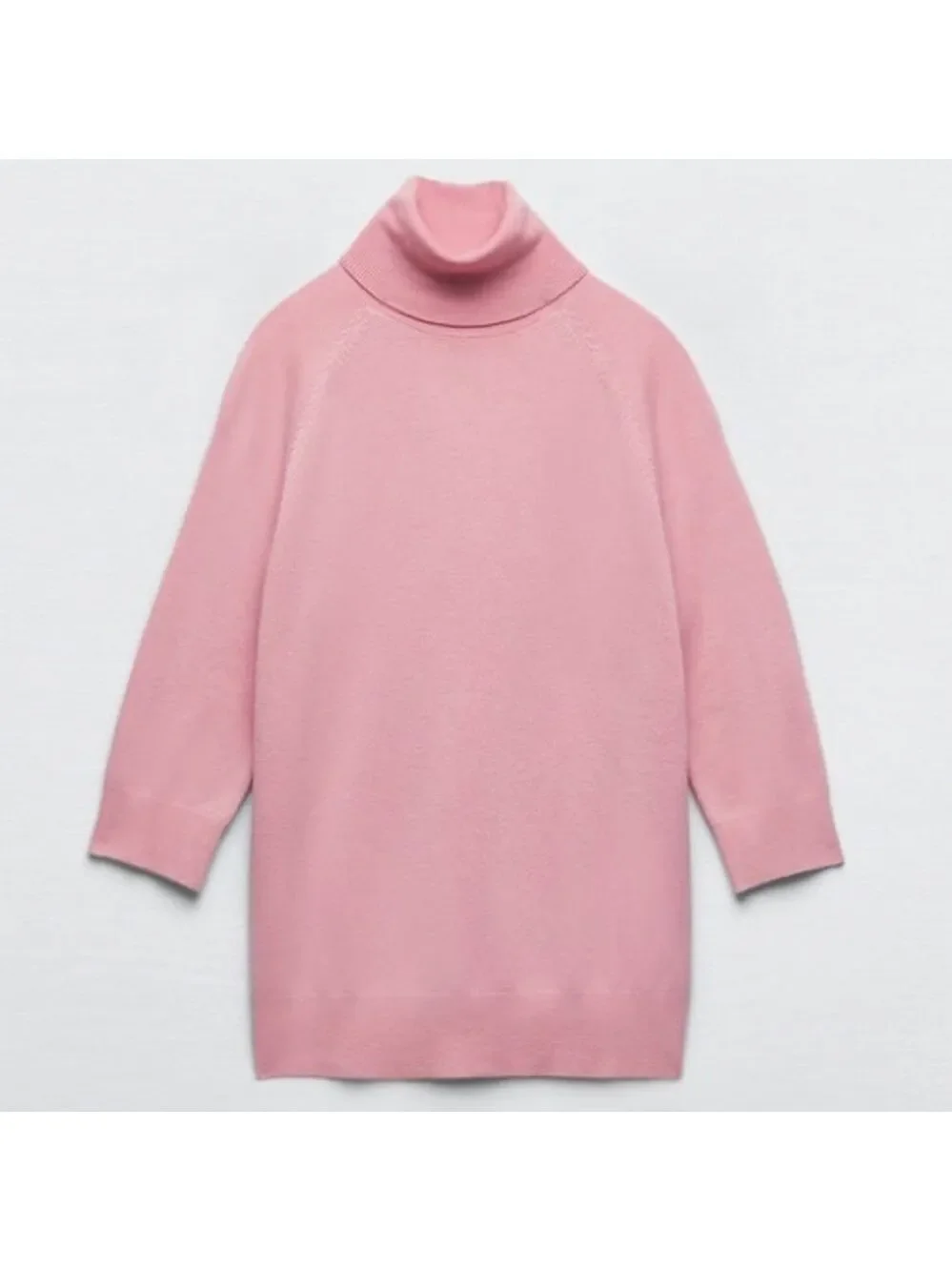 Zara High Collar Turtleneck Fine Ribbed Knit 3/4 Sleeve Sweater in Pink - Picture 3 of 14